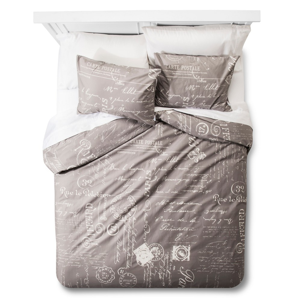 homthreads Paris Duvet Cover and Pillow Sham Set  Grey Queen Size Bedding NEW
