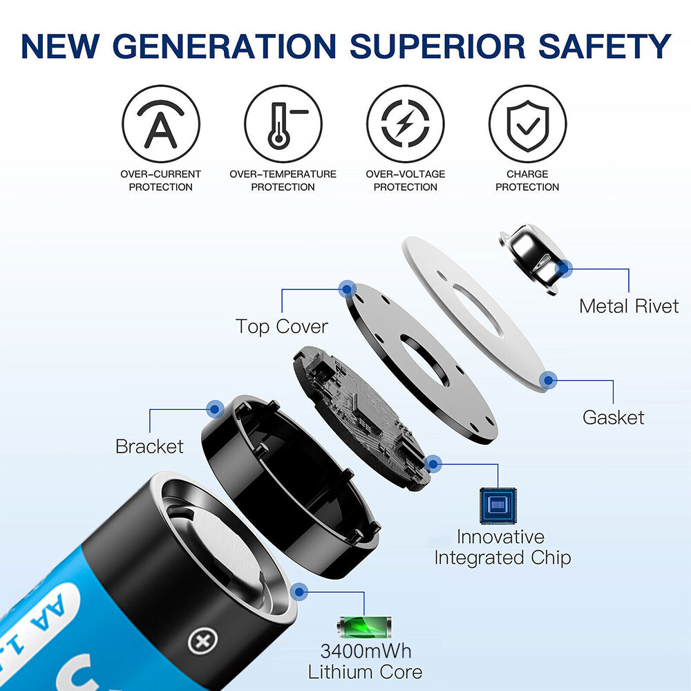 NEW 1.5V AA Li-ion Lithium ion Rechargeable Batteries 3400mwh With Case Box Lot