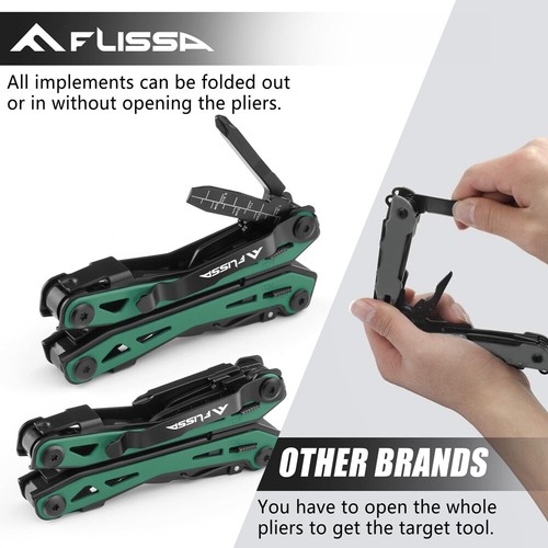 FLISSA 16-in-1 Multi Tool Pliers Stainless Steel Multitool Pocket Knife w/Pouch