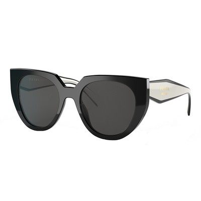 Pre-owned Prada Pr 14ws 09q5s0 Black/talc Plastic Cat-eye Sunglasses Grey Lens In Gray