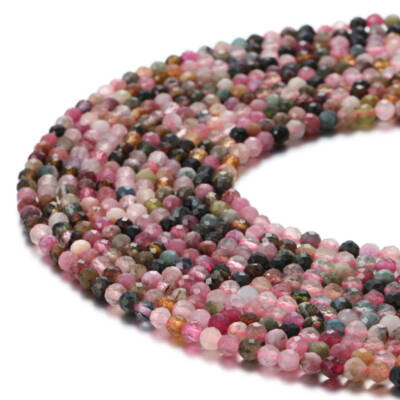 Multi Color Tourmaline Faceted Round Size 2mm 3mm 4mm 15.5'' Strand