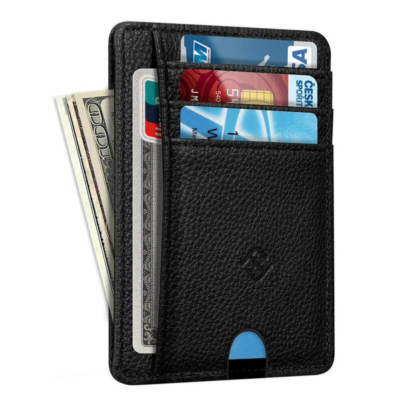 Mens RFID Blocking Leather Slim Wallet Money Clip Credit Card Slots Coin Holder
