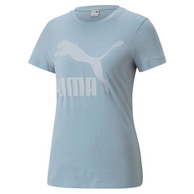 Puma Classics Logo Футболка с круглым вырезом и короткими рукавами Женские синие повседневные топы 5318657