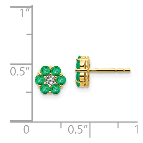 Pre-owned Goldia 14k & Rhodium Emerald & Diamond Post Earrings In Green