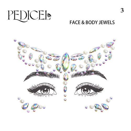 SSKHE Face & Nail Glitter Gems Aufkleber - 3 Bögen Mit Strasssteinen Für Festival, Party, Halloween