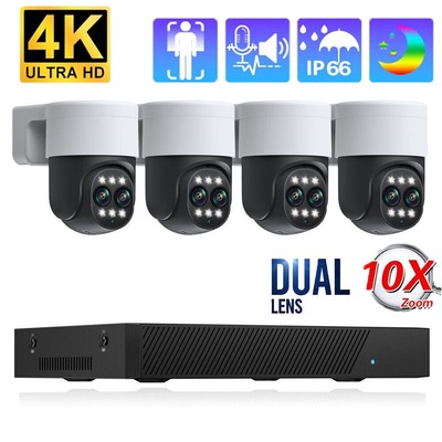 4K 8CH NVR Wired PoE Security Camera System PT Audio Outdoor AI Detect 10x Zoom