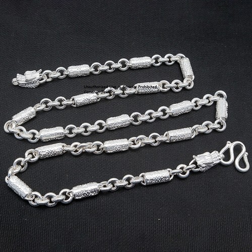 Pure S999 Fine Silver Chain 6mm Dragon Cloud Tube Link