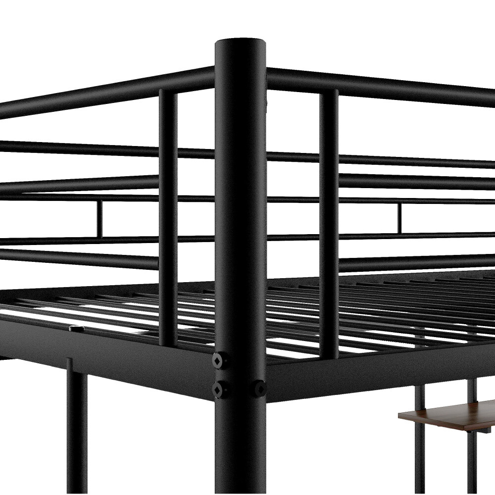 Metal Loft Full Bed Frame with Ladder & Desk & Shelf, Space Saving Design,Black