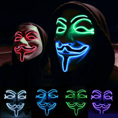 LED Mask Anonymous Hacker V for Vendetta Guy Fawkes Halloween Cosplay Gift US