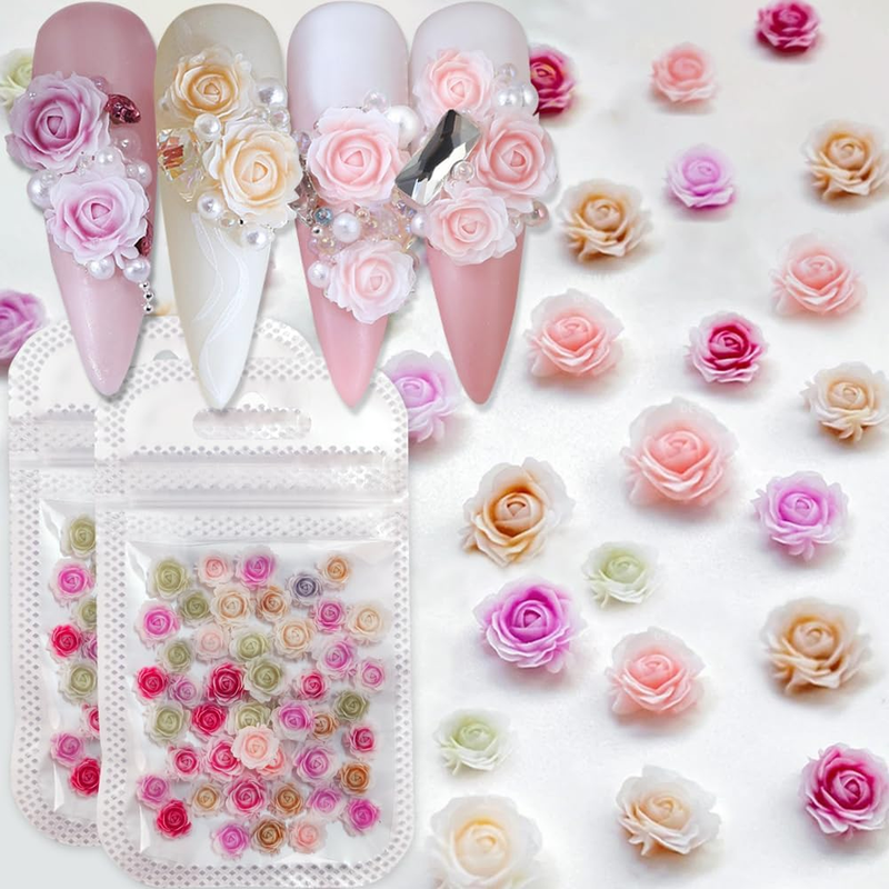 Flower Nail Charms, 100PCS 3D Flower Nail Art Gradient Red Pin...