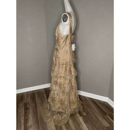 Pre-owned Marchesa Notte Tiered Beaded One-shoulder Gown In Gold