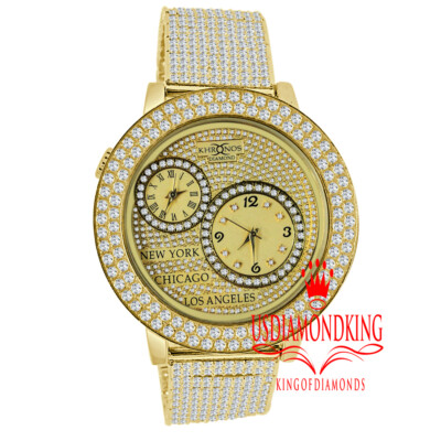 Pre-owned Tome Zone 2  Khronos Watch Mens Gold Tone Lab Diamond Custom Band & 2 Row Bezel