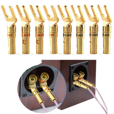 8pcs Y Spade Fork Plug Gold Plated Screw Lock 4mm HI FI Speaker Cable Connector