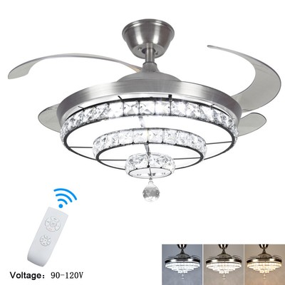 BEST DEAL! Crystal Ceiling Fan Light LED Dimmable Chandelier Remote Control Home