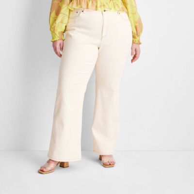 Коллекция Future Collective с джинсами Gabriella Womens Plus High Rise Slim Flare кремового цвета 22