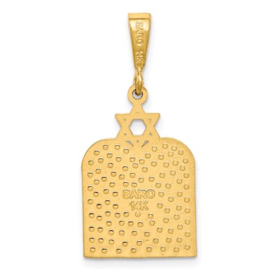Pre-owned Superdealsforeverything Real 14kt Yellow Gold Polished 10 Commandment Tablets W/star Of David Charm