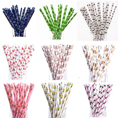 25pcs Biodegradable Paper Drinking Straws Birthday Party Wedding Supplies Decor