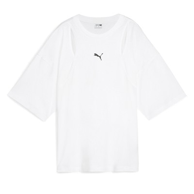 Женская белая повседневная футболка Puma Dare To Oversize с круглым вырезом и коротким рукавом