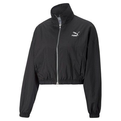 Укороченная спортивная куртка из ткани Puma Sq Женская черная повседневная спортивная верхняя одежда 536299