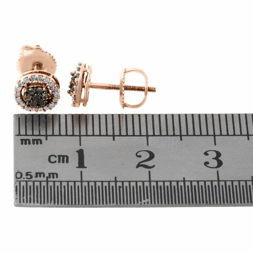Pre-owned Jfl Diamonds & Timepieces 10k Rose Gold Brown Diamond Flower Studs Halo Cluster 7mm Earrings 0.25 Ct. In White