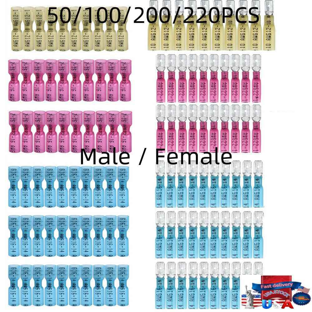50/220PCS Heat Shrink Male Female Spade Wire Connectors Terminals Waterproof USA