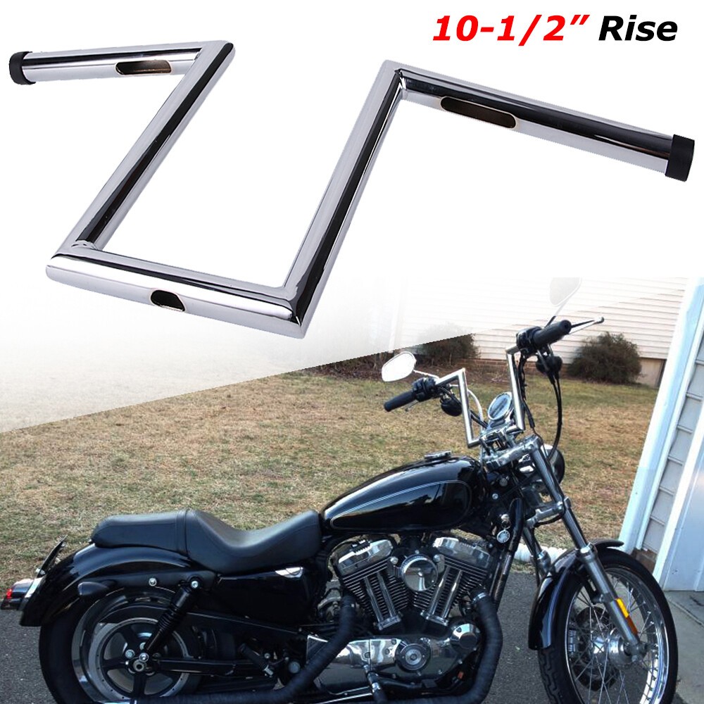 1" Ape Hanger Handlebar 10-1/2" Rise Drag Z-Bar for Harley Sportster XL Softail.
