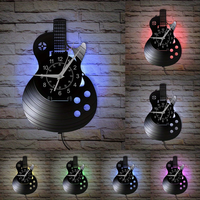 1 Piece Guitar Vinyl Wall Clock Black Music Instrument Wall Art Home Decoration