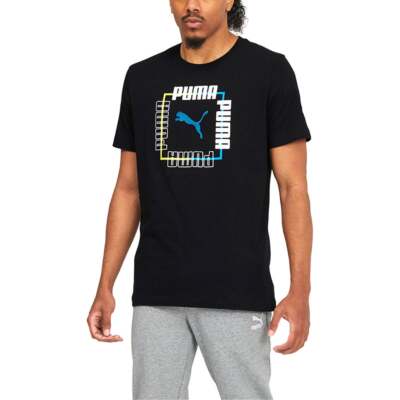 Puma Box Graphic Crew Neck Футболка с коротким рукавом Мужские черные повседневные топы 67135301