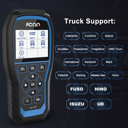 Heavy Duty Diesel Truck Diagnostic Scanner Tool Code Reader Reset Fcar