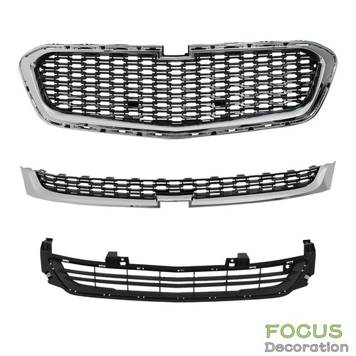 For Chevrolet Malibu 2014-2016 Front Upper Center Lower Grill Set Chrome Black