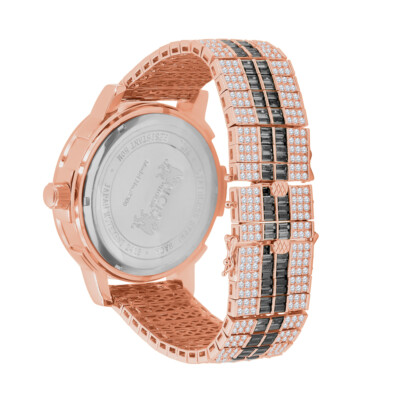 Pre-owned Ice House Solid Steel Rose Gold Black Onyx Real Diamond Dial Custom Bezel Band Mens Watch