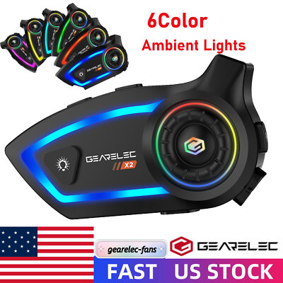 Motorcycle Helmet Headset Bluetooth 5.3 Headphone Speaker Noise Cancellation LED