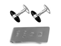Sterling Silver Guitar Cufflinks James Bond Money Clip Box Set