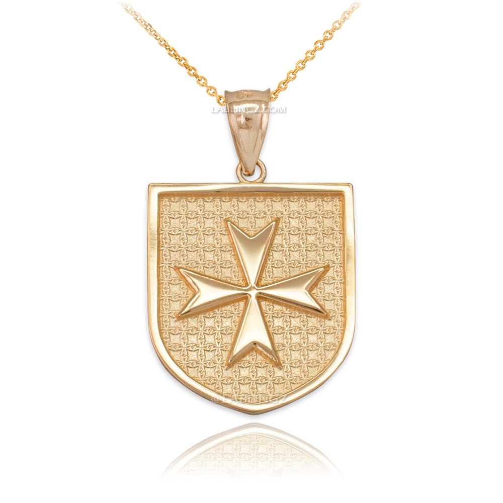 Pre-owned La Blingz Gold Templar Knights Hospitaller Maltese Cross Badge Pendant Necklace In Yellow Gold