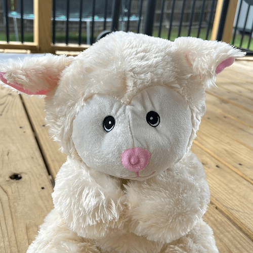 Sitting Large Lamb White Pink 14” Plush Stuffed Animal Toy Holding Hands Soft