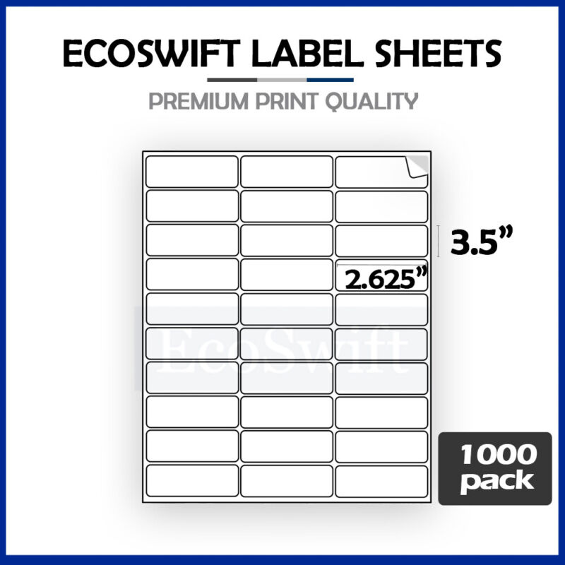 30000 2.625 X1 Ecoswift Laser Address Shipping Adhesive Labels 30/sheet 1 X2 5/8