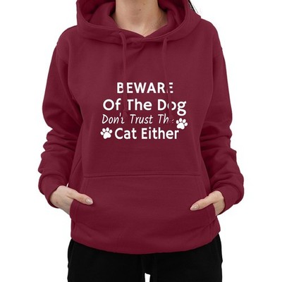 Funny Beware of The Dog Dont Trust The Cat Either Sarcastic Pet Lovers Hoodie