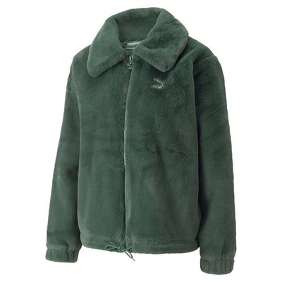 Puma Classics Faux Fur Full Zip Jacket Женская зеленая повседневная спортивная верхняя одежда 53
