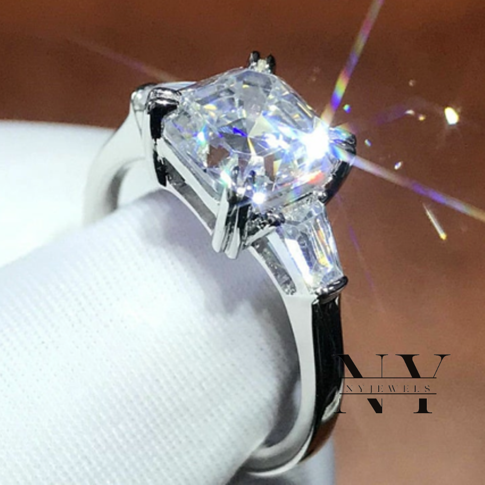 Solid 14K White Gold 3 Carat Asscher Cut Moissanite Solitaire Engagement Ring