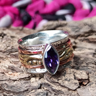 Amethyst Spinner 925 Sterling Silver Meditation Fidget Ring Gift For Her KB-469