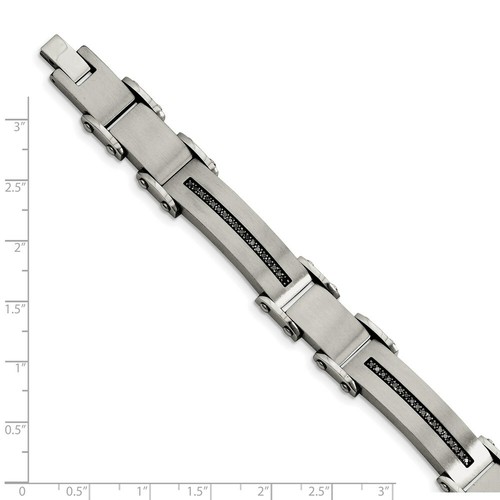 Pre-owned Chisel Stainless Steel Black Diamonds Brushed & Polished 8.5in Bracelet In White