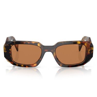 Pre-owned Prada Pr 17ws Vau2z1 Honey Tortoise Plastic Rectangle Sunglasses Brown Lens