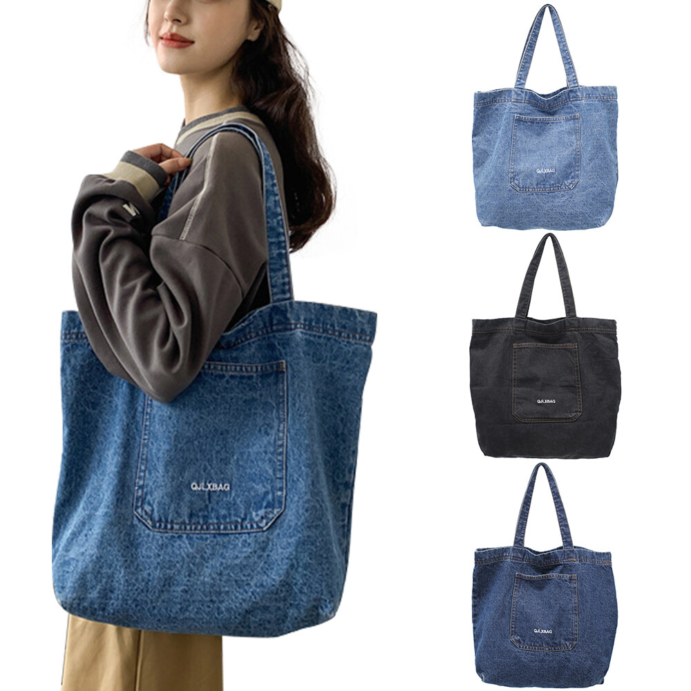Women's Denim Tote Bag Shopping Bags Medium Shoulder Handbag