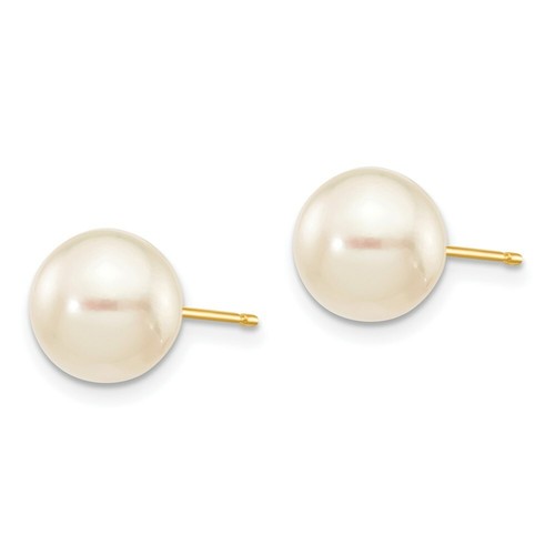 Pre-owned Goldia 14k 8-9mm Round White Saltwater Akoya Cultured Pearl Stud Post Earrings