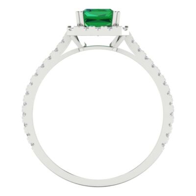 Pre-owned Pucci 1.98 Emerald Halo Simulated Emerald Classic Bridal Ring Solid 14k White Gold
