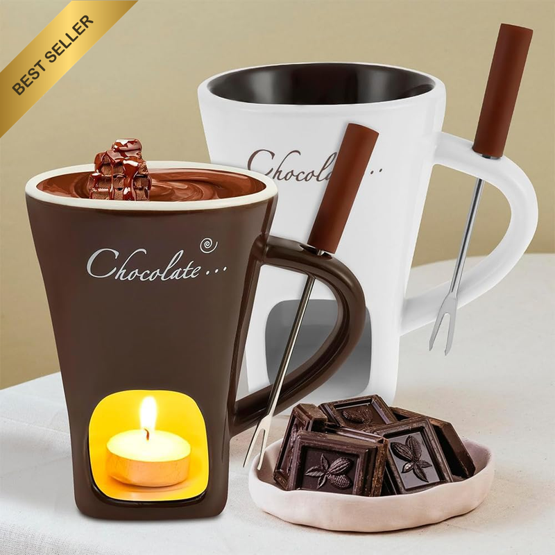 2-Pack Chocolate Fondue Cups, Ceramic Chocolate and Cheese Fondue Set, High Temp