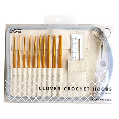 JAPAN Clover 43-405 Crochet hook 3 Staples Mini Scissors Knit Gauge Case 10 Set