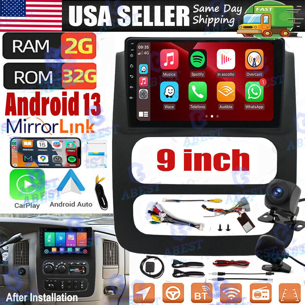 9" For 2002-05 Dodge RAM 1500 2500 3500 Truck Car Stereo Radio Android 13 GPS FM