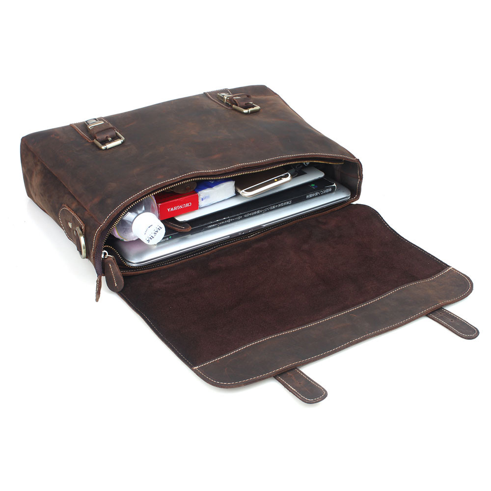 TIDING RETRO LEATHER MENS 14'' LAPTOP BRIEFCASE MESSENGER SHOULDER BAG BUSINESS HANDBAG