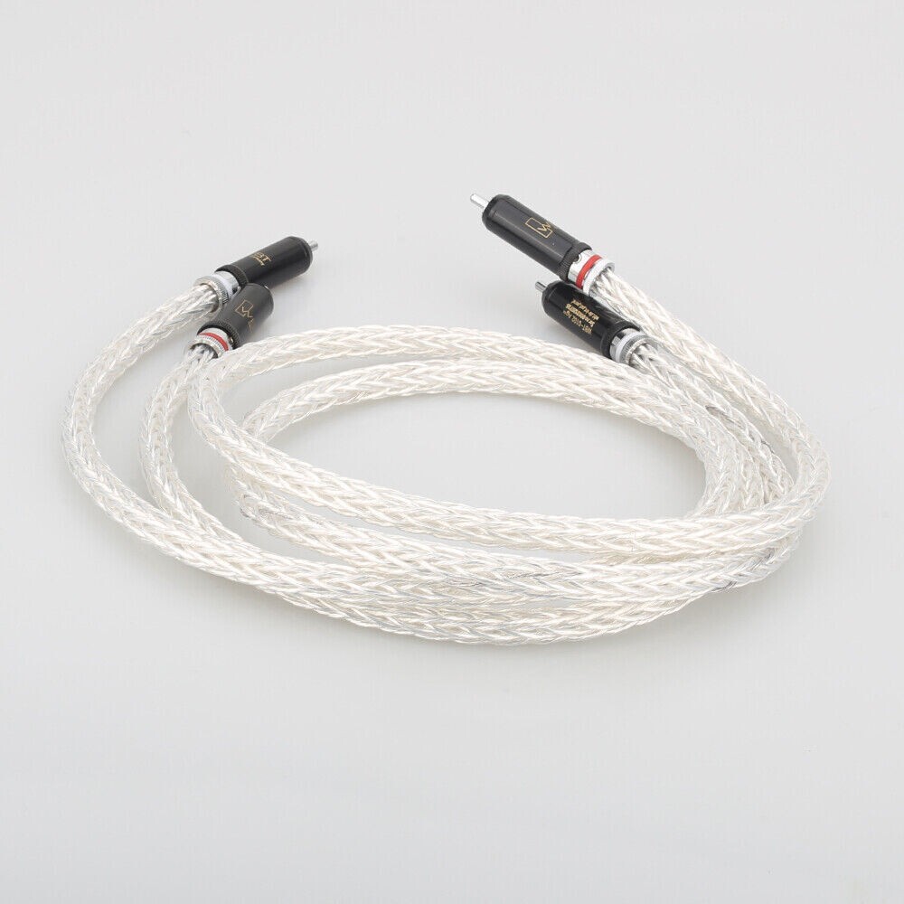 Pair 8AWG OCC Silver Plated RCA Male Plug Cable HiFi Audio Interconnect Cord